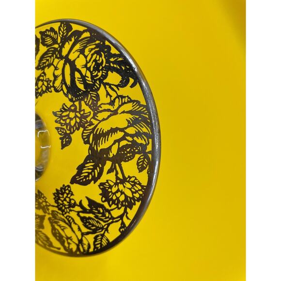 Vintage 1940s Heisey Glass Lariat Crimped Top Vase With Silver Overlay Roses - Picture 7 of 9